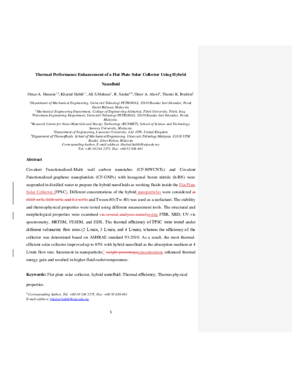 (PDF) Thermal performance enhancement of a flat plate solar collector ...