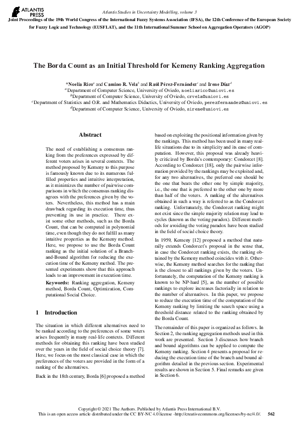 (PDF) The Borda Count as an Initial Threshold for Kemeny Ranking ...