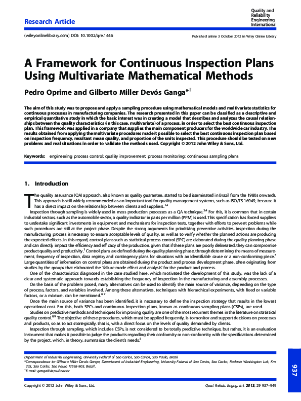 (PDF) A Framework for Continuous Inspection Plans Using Multivariate ...