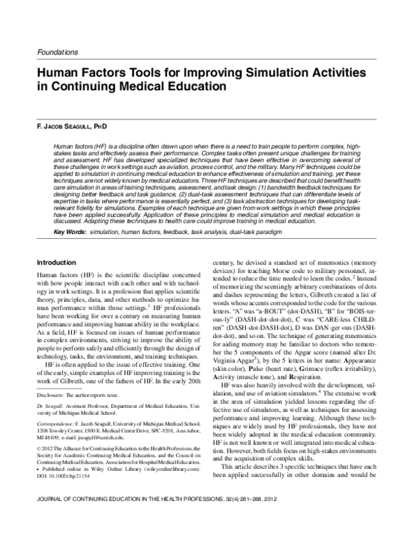 (PDF) Human factors tools for improving simulation activities in ...