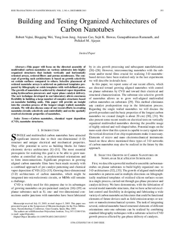 (PDF) Building and testing organized architectures of carbon nanotubes