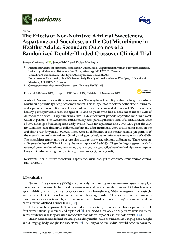 (PDF) The Effects of Non-Nutritive Artificial Sweeteners, Aspartame and ...