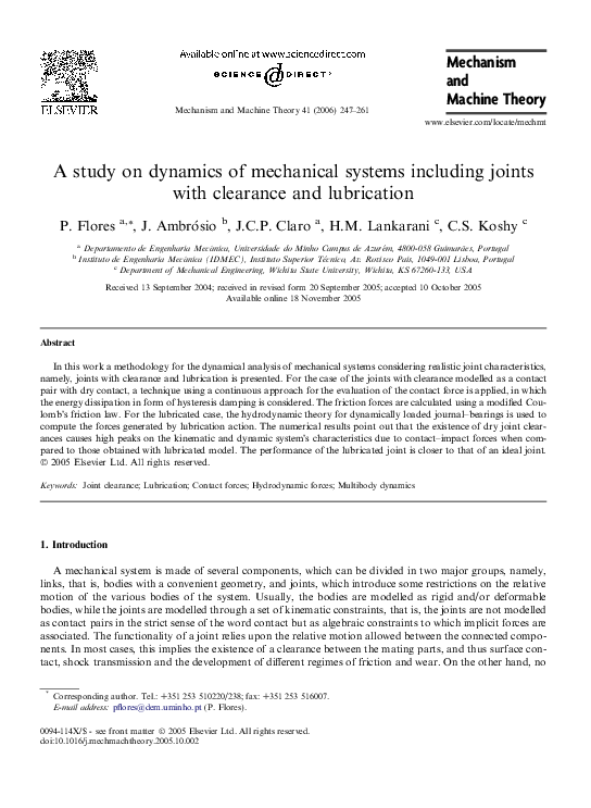 (PDF) A study on dynamics of mechanical systems including joints with ...