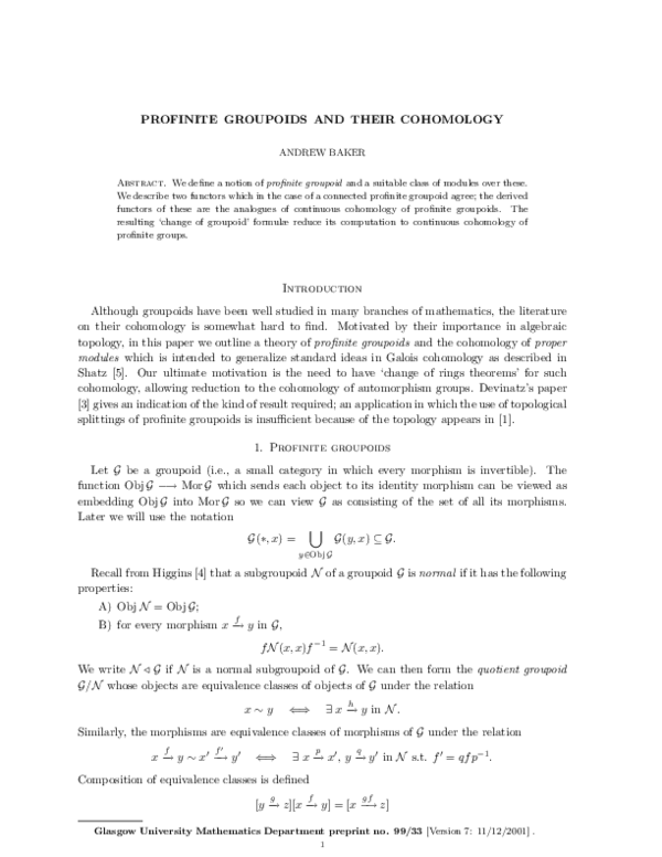 (PDF) Profinite Groupoids and Their Cohomology