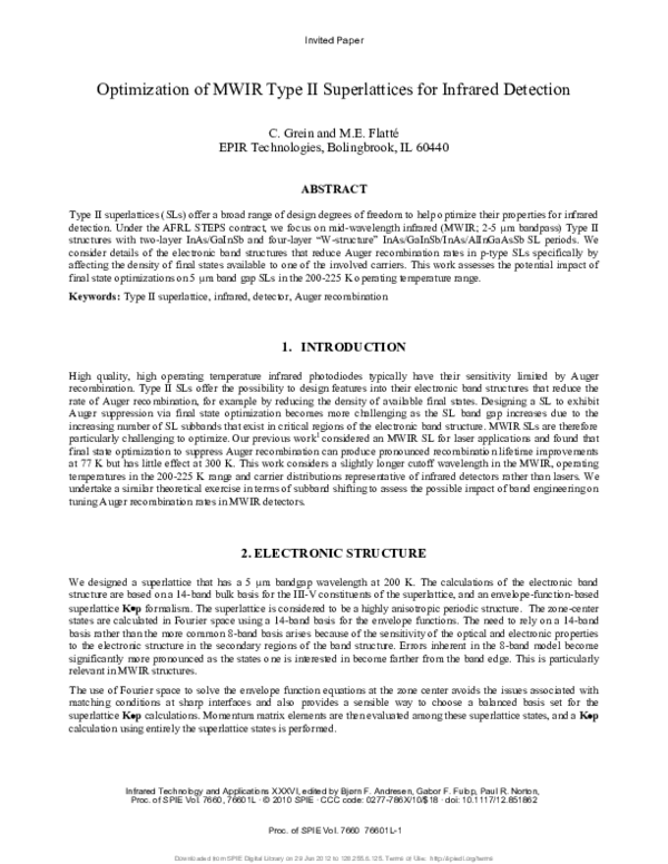 (PDF) Optimization of MWIR type-II superlattices for infrared detection