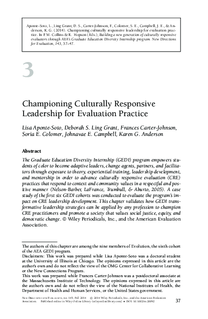 (PDF) Championing Culturally Responsive Leadership for Evaluation Practice