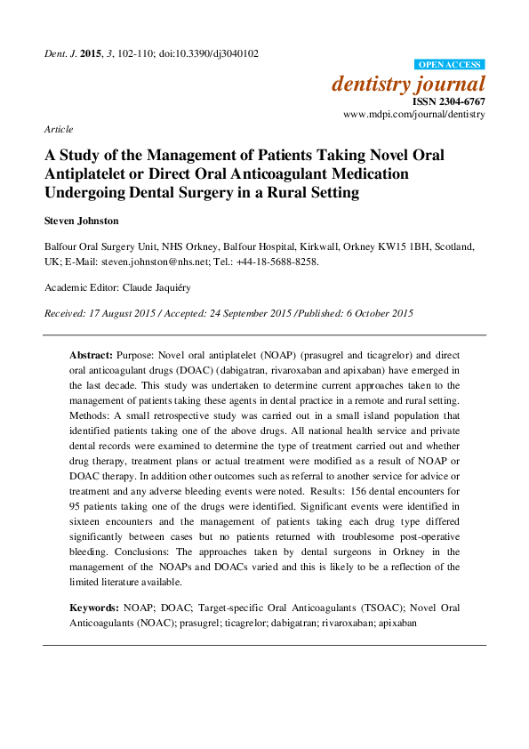 (PDF) A Study of the Management of Patients Taking Novel Oral ...