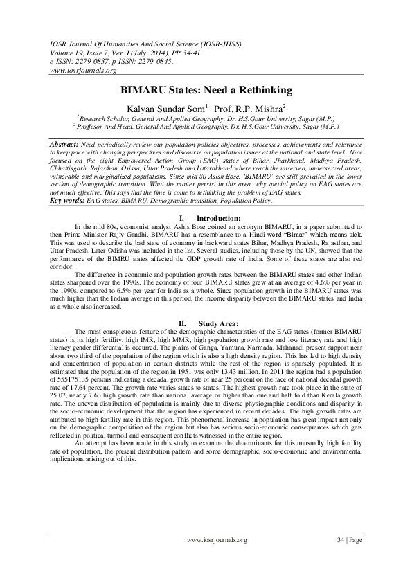 (PDF) BIMARU States: Need a Rethinking