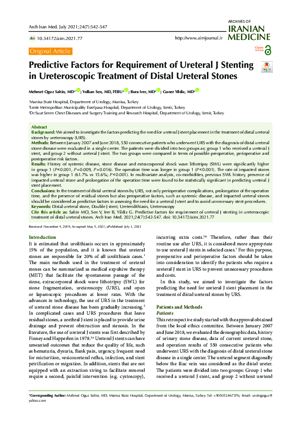 (PDF) Predictive Factors for Requirement of Ureteral J Stenting in ...