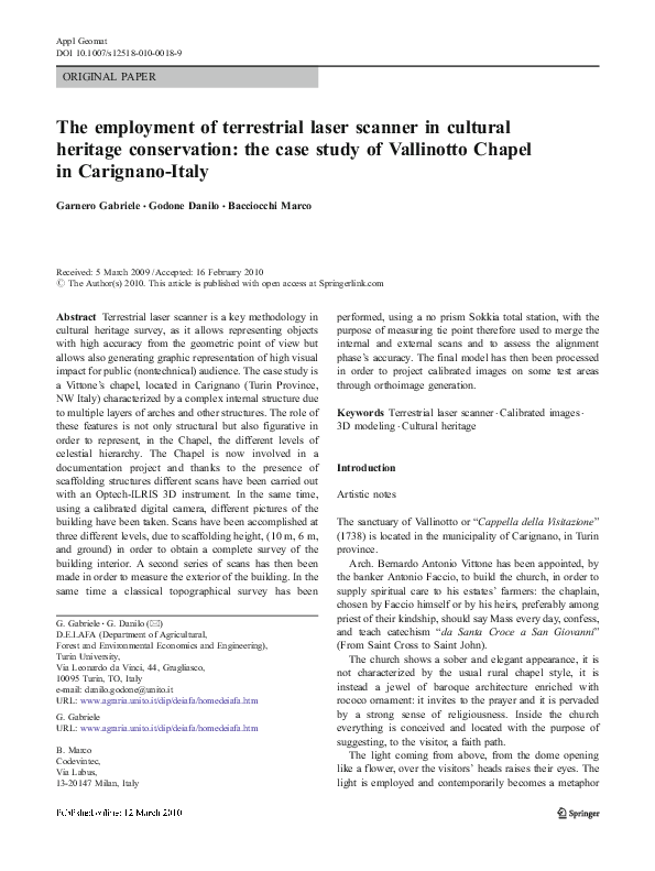 (PDF) The employment of terrestrial laser scanner in cultural heritage ...