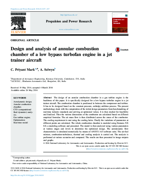 (PDF) Design and analysis of annular combustion chamber of a low bypass ...