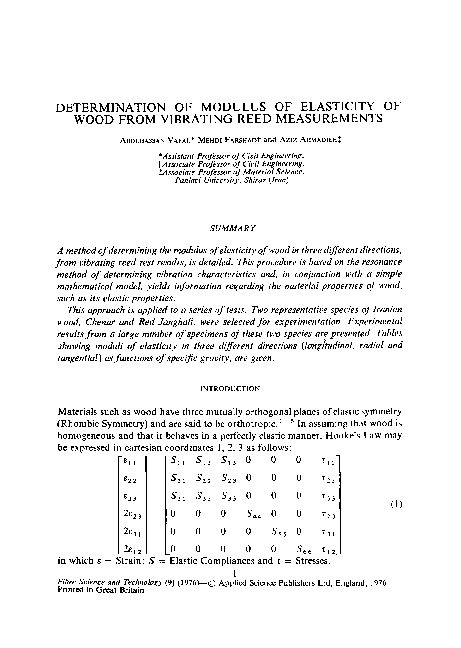 (PDF) Determination of modulus of elasticity of wood from vibrating ...
