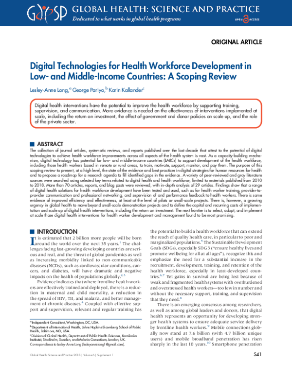 (PDF) Digital Technologies for Health Workforce Development in Low- and ...