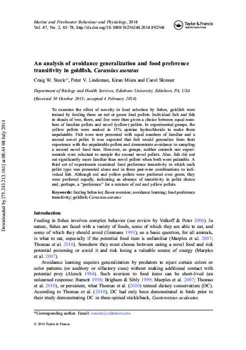 (PDF) An analysis of avoidance generalization and food preference ...