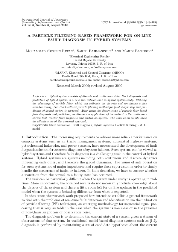 (PDF) A Particle Filtering-Based Framework for On-Line Fault Diagnosis ...
