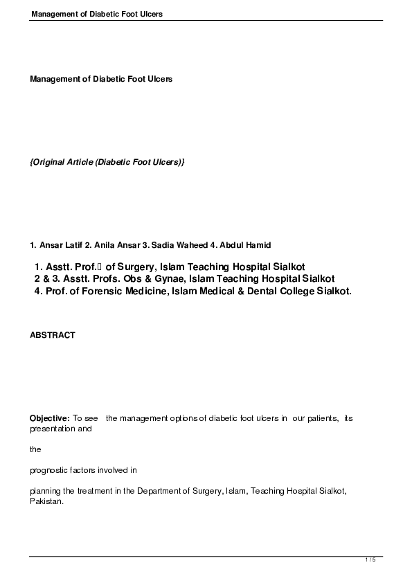 (PDF) Management of Diabetic Foot Ulcers