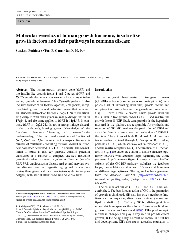 (PDF) Molecular genetics of human growth hormone, insulin-like growth ...