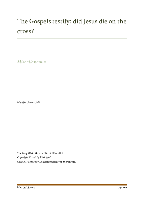 First page of “The Gospels testify: did Jesus die on the cross?”