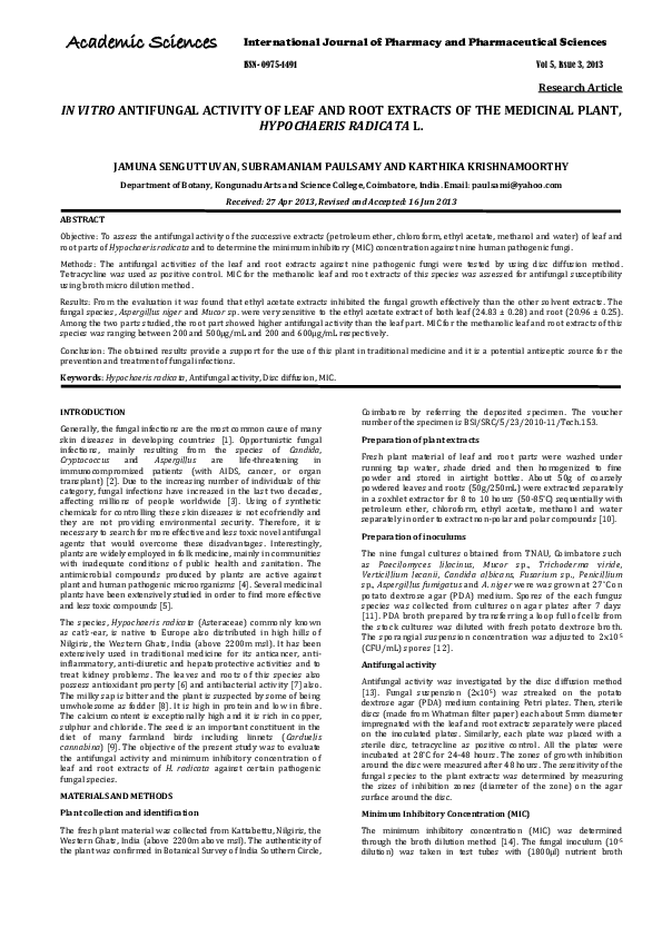 (PDF) In Vitro Antifungal Activity of Leaf and Root Extracts of the ...
