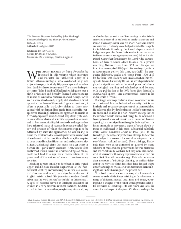 (PDF) The Musical Human: Rethinking John Blacking's Ethnomusicology in ...