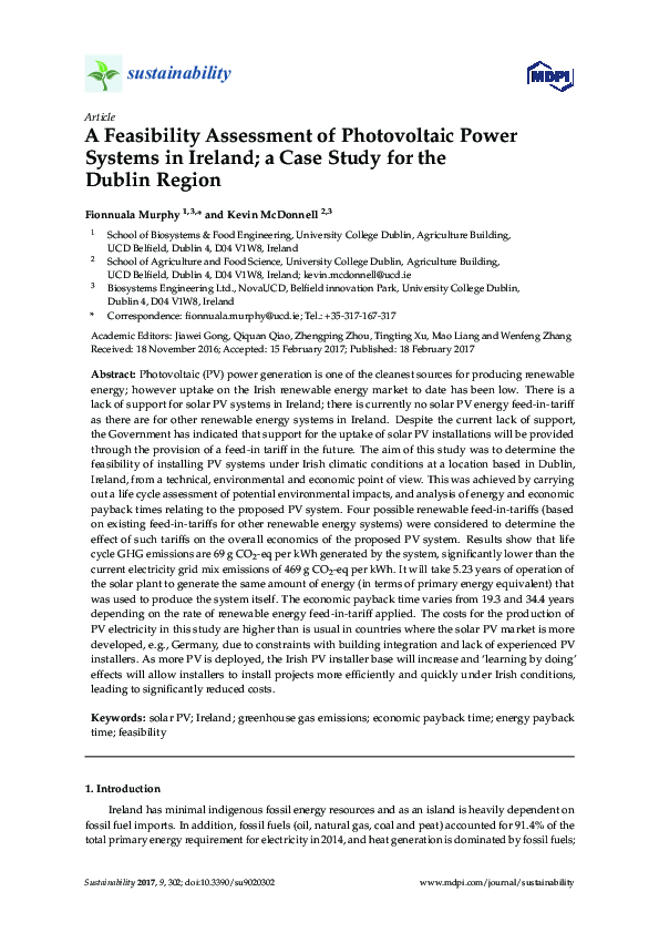 (PDF) A Feasibility Assessment of Photovoltaic Power Systems in Ireland ...