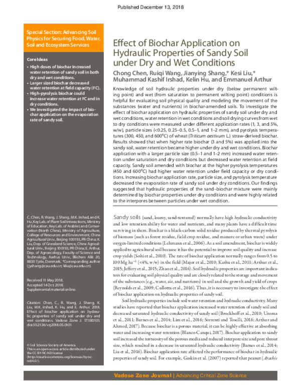 (PDF) Effect of Biochar Application on Hydraulic Properties of Sandy ...
