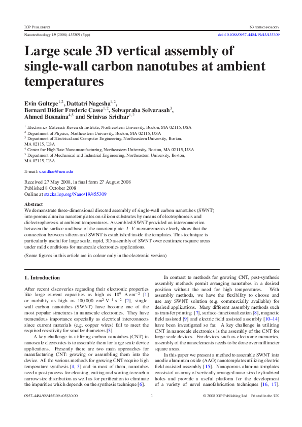 (PDF) Large scale 3D vertical assembly of single-wall carbon nanotubes ...