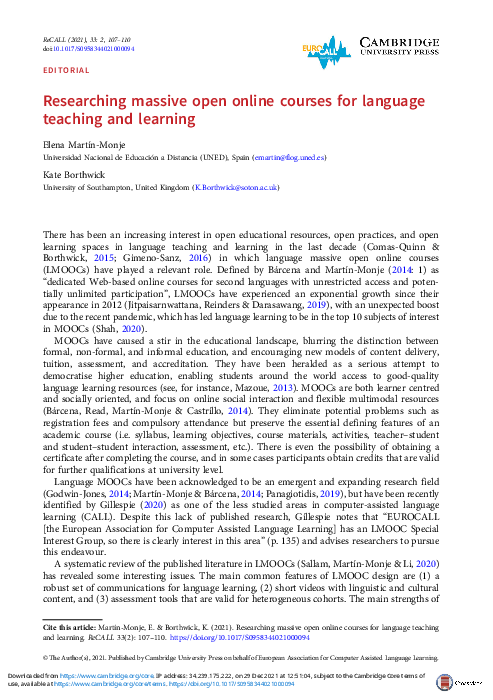 (PDF) Researching massive open online courses for language teaching and ...
