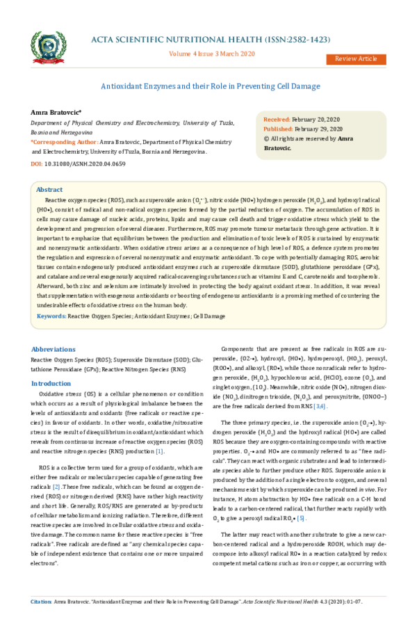 (PDF) Antioxidant Enzymes and their Role in Preventing Cell Damage
