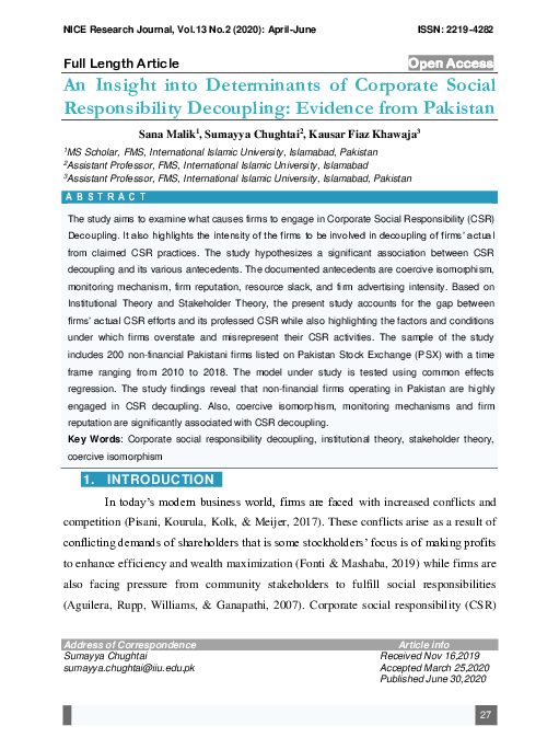 (PDF) An Insight into Determinants of Corporate Social Responsibility ...