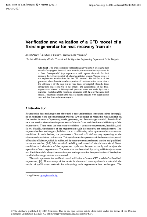 (PDF) Verification and validation of a CFD model of a fixed regenerator ...