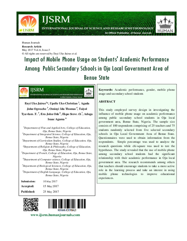 (PDF) Impact of Mobile Phone Usage on Students ' Academic Performance ...