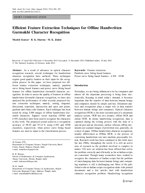 (PDF) Efficient Feature Extraction Techniques for Offline Handwritten ...