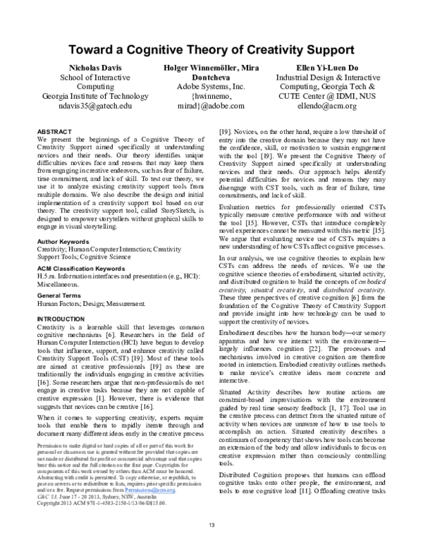 (PDF) Toward a cognitive theory of creativity support