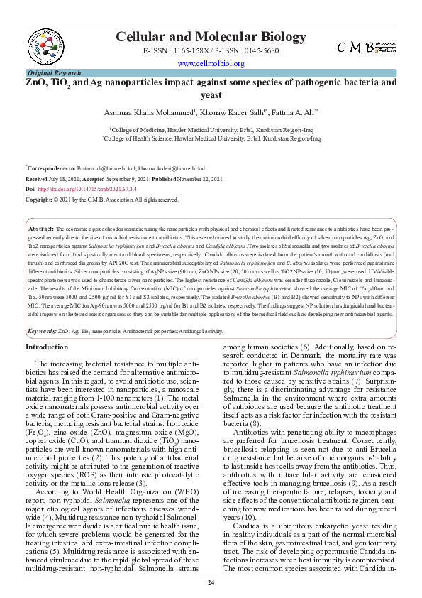 (PDF) ZnO, TiO2 and Ag nanoparticles impact against some species of ...