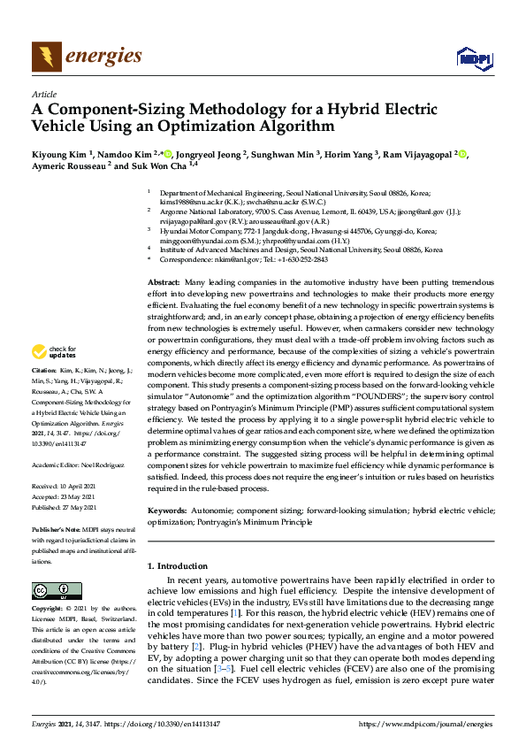 (PDF) A Component-Sizing Methodology for a Hybrid Electric Vehicle ...