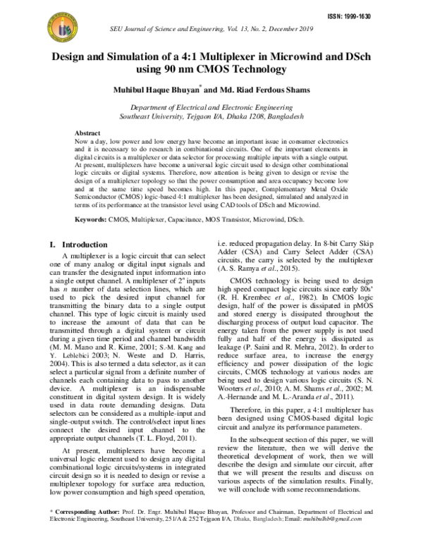 (PDF) Design and Simulation of a 4:1 Multiplexer in Microwind and DSch ...