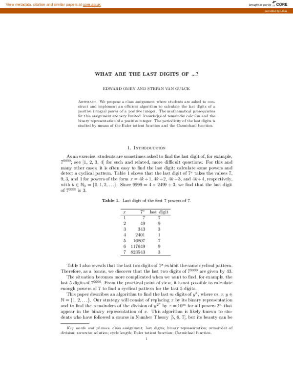 (PDF) What are the last digits of