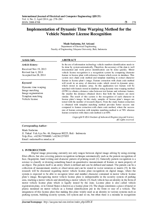 (PDF) Implementation of Dynamic Time Warping Method for the Vehicle ...