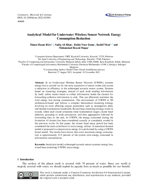 (PDF) Analytical Model for Underwater Wireless Sensor Network Energy ...