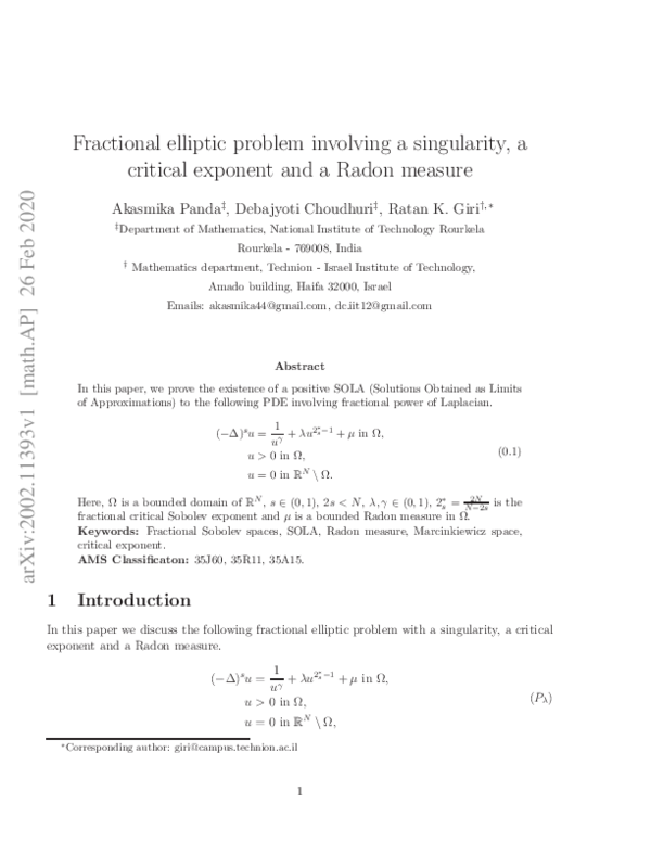 (PDF) Fractional elliptic problem involving a singularity, a critical ...
