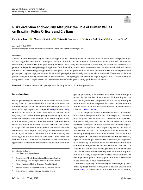 (PDF) Risk Perception and Security Attitudes: the Role of Human Values ...