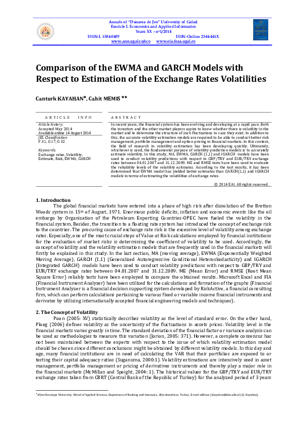 (PDF) Comparison of the EWMA and GARCH Models with Respect to ...