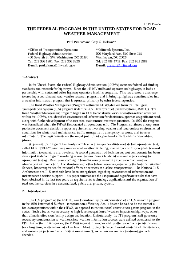 The Federal Program in the United States for Road Weather Management