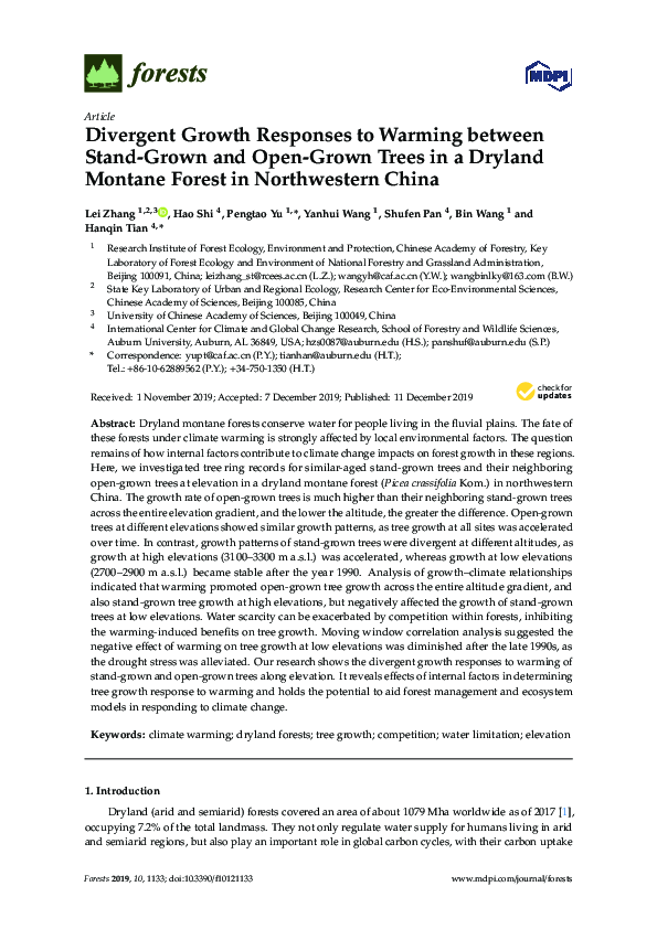 (PDF) Divergent Growth Responses to Warming between Stand-Grown and ...
