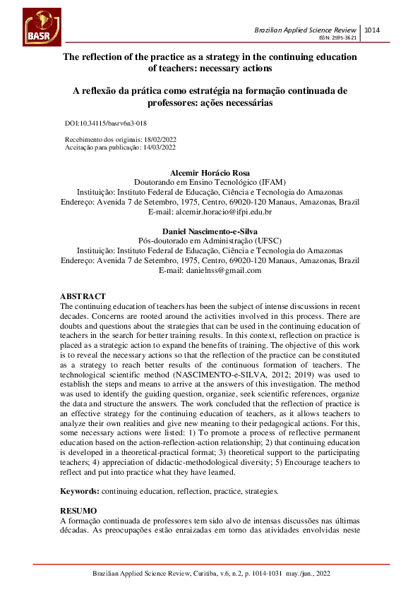 (PDF) The reflection of the practice as a strategy in the continuing ...