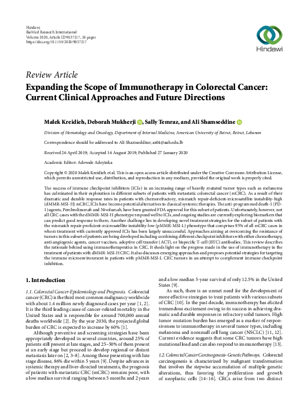 (PDF) Expanding the Scope of Immunotherapy in Colorectal Cancer ...