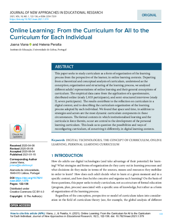(PDF) Online Learning: From the Curriculum for All to the Curriculum ...