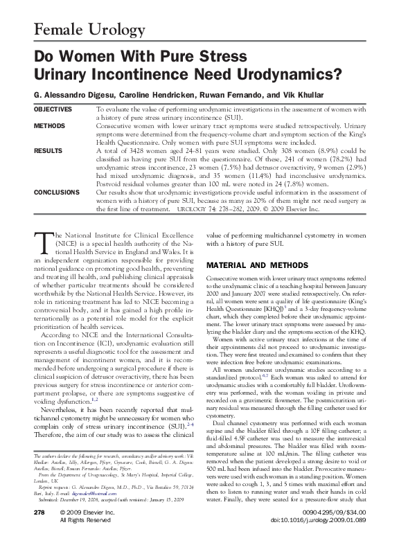 (PDF) Do Women With Pure Stress Urinary Incontinence Need Urodynamics?