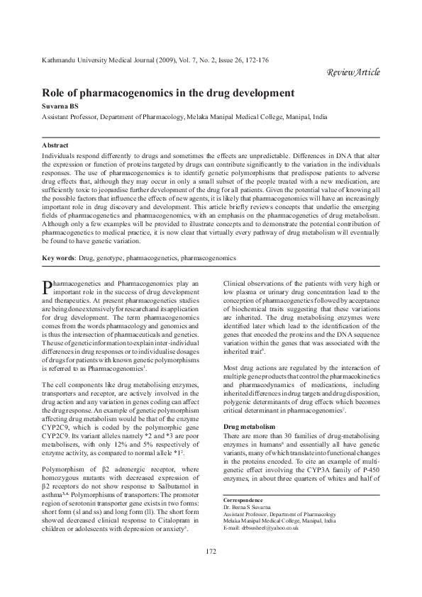 (PDF) Role of pharmacogenomics in the drug development